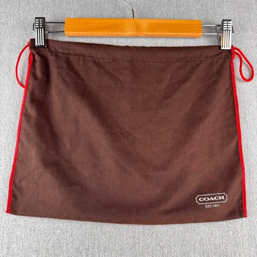 Coach Dust Bag Brown Red Trim Drawstring Storage Pouch Red Trim 13.5